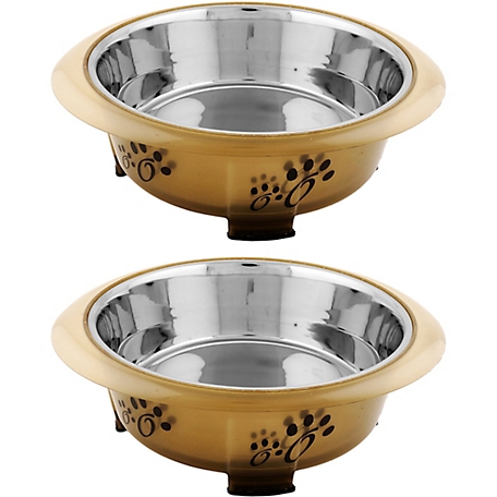 Iconic Pet Color Splash Designer Oval-Shaped Non-Skid Stainless Steel Fusion Pet Bowls, 2 Cups, 2-Bowls