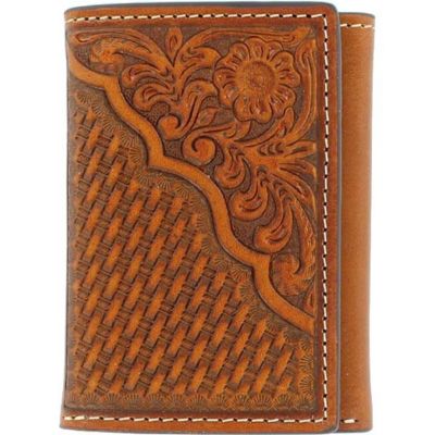 Nocona Basketweave Floral Corner Trifold Wallet