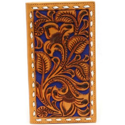 Nocona Buckstitch Rodeo Wallet, Natural/Blue Filigree