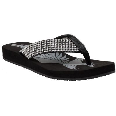 Ride Tecs Women's Rhinestone Comfort Thong Sandals, Black