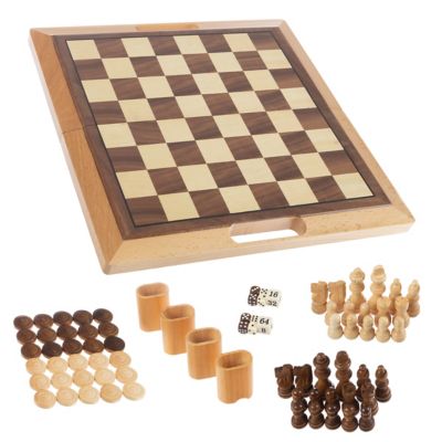 Hey! Play! Deluxe Wooden 3-in-1 Chess, Backgammon and Checkers Set