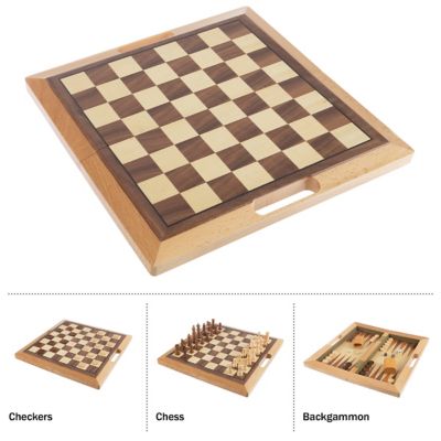 Image showing  Deluxe Wooden 3-in-1 Chess, Backgammon and Checkers Set, 2 Players, For Ages 5+