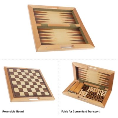 Image showing  Deluxe Wooden 3-in-1 Chess, Backgammon and Checkers Set, 2 Players, For Ages 5+