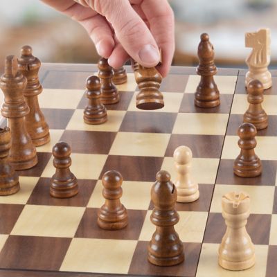 Image showing 5 th Hey! Play! Deluxe Wooden 3-in-1 Chess, Backgammon and Checkers Set, 2 Players, For Ages 5+