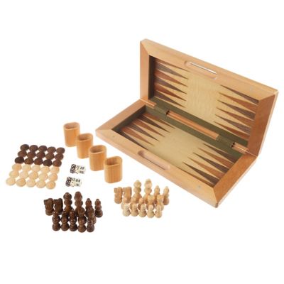 Image showing 6 th Hey! Play! Deluxe Wooden 3-in-1 Chess, Backgammon and Checkers Set, 2 Players, For Ages 5+