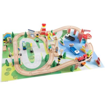 Hey! Play! Kids' Wooden Train Set with Play Mat