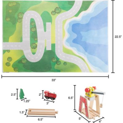 Image showing  Kids' Wooden Train Set with Play Mat