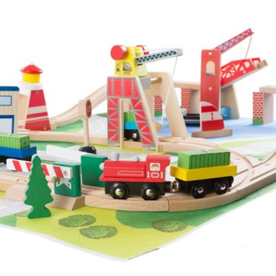 Image showing  Kids' Wooden Train Set with Play Mat