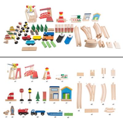 Image showing  Kids' Wooden Train Set with Play Mat