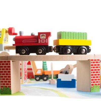 Image showing 5 th Hey! Play! Kids' Wooden Train Set with Play Mat