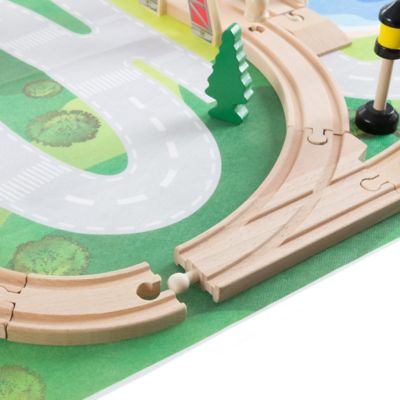 Image showing 6 th Hey! Play! Kids' Wooden Train Set with Play Mat