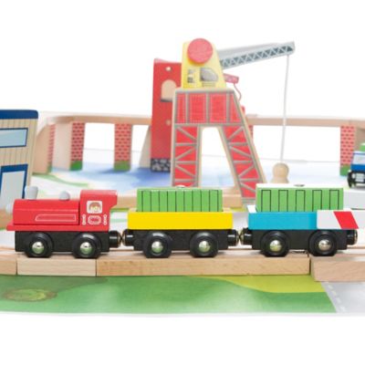 Image showing 7 th Hey! Play! Kids' Wooden Train Set with Play Mat
