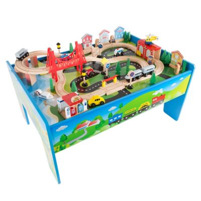 Hey! Play! Wooden Train Set Table, 75 pc.