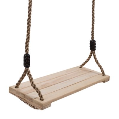 Happy Trails Wooden Swing with Outdoor Flat Bench Seat and Adjustable Hanging Rope, 100 lb. Capacity, For Ages 3+