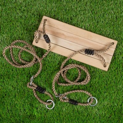 Image showing 5 th Happy Trails Wooden Swing with Outdoor Flat Bench Seat and Adjustable Hanging Rope, 100 lb. Capacity, Ages 3+