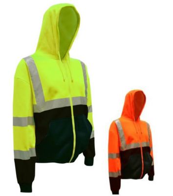 Image showing  Unisex Hi-Vis Class 3 Cor-Brite Hooded Sweatshirt, Lime