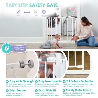 Image showing  30 in. Easy Step Walk-Through Metal Pet Gate, White, 29 in. to 39 in. W