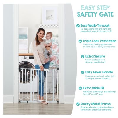 Image showing  30 in. Easy Step Walk-Through Metal Pet Gate, White, 29 in. to 39 in. W