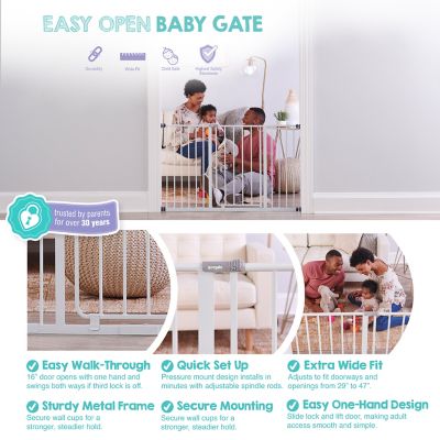Image showing  Easy Open Baby Gate, Pressure Mount with 2 Included Extension Kits, 29 in. to 47 in.