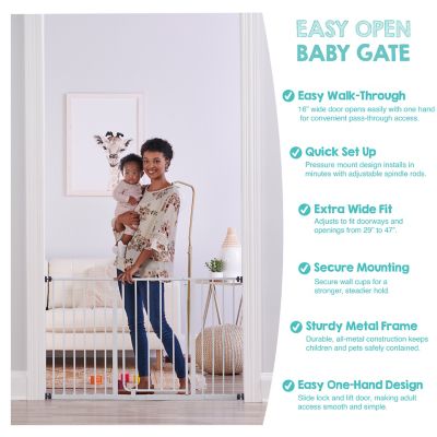 Image showing  Easy Open Baby Gate, Pressure Mount with 2 Included Extension Kits, 29 in. to 47 in.