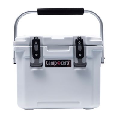 Camp-Zero 10L-10.6 qt. Premium Cooler with 2 Molded-In Cup Holders and Folding Aluminum Comfort Grip Handle, White