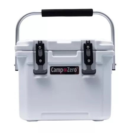 Camp-Zero 10L-10.6 quarts Premium Cooler with 2 Molded Cup Holders and Comfortable Aluminum Folding Handle White Chest Coolers