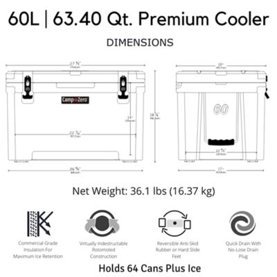 Image showing 7 th Camp-Zero 60L-63 qt Cooler/Ice Chest with 4 Molded-in Cup Holders and No-Lose Drain Plug Beige