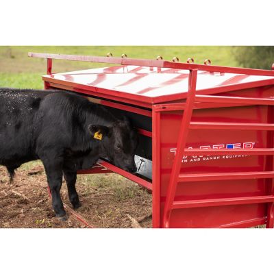 Image showing  1,000 lb. Creep Feeder with Feed Control Band, 5 Calf Stall Openings, Red