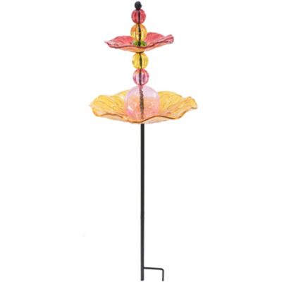 Sunjoy Yellow Red Glass Bird Feeder Garden Stake At Tractor