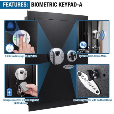 Image showing  0.52 Cu. ft Black Biometric Wall Safe Right/Left Opening