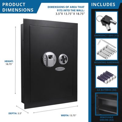 Image showing  0.52 Cu. ft Black Biometric Wall Safe Right/Left Opening
