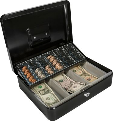 Cash Box with Money TrayCoin LidKey Lock 