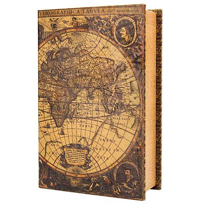 Image showing  Antique Map Book Lock Box, 7 in. x 2.75 in. x 10.75 in.