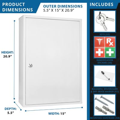 Image showing 6 th Barska 5.5 in. x 20.9 in. x 15 in. Large Steel Medication Cabinet