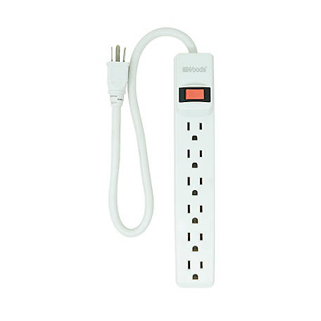 Woods 6 Outlet Surge Protector with Overload Safety Feature, 280J of Protection, 1.5 ft. Cord, Foot, White