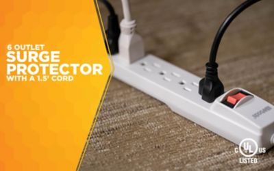 Image showing  6-Outlet Surge Protector with Overload Safety Feature, 1.5 ft. Cord, White