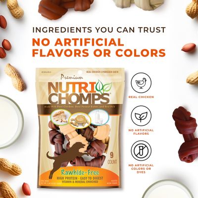 Image showing  9 in. Knotted Peanut Butter, Chicken and Milk Flavor Dog Chew Treats, 1.23 lb.