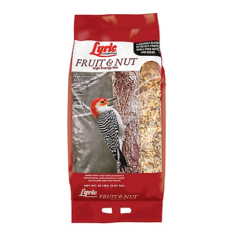 Lyric Fruit and Nut Wild Bird Seed - High Energy Wild Bird Food Mix - Attracts Woodpeckers & Chickadees - 20 lb bag