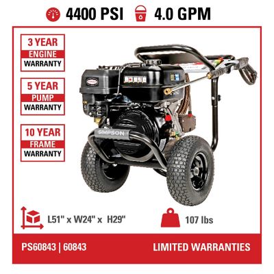 Image showing  4,400 PSI 4 GPM Gas Cold Water PowerShot Professional Pressure Washer, Triplex Plunger Pump, CRX420 Engine