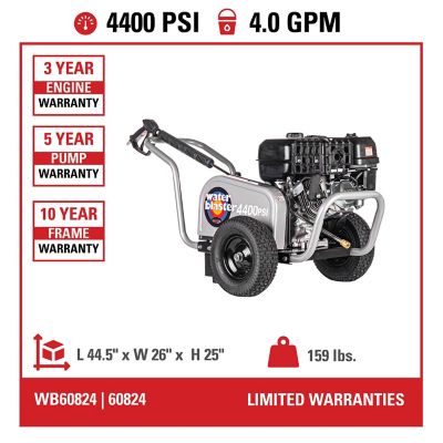 Image showing  4,400 PSI 4 GPM Gas Cold Water Blaster CRX420 Pressure Washer with Triplex Plunger Pump, 50 ft. Hose