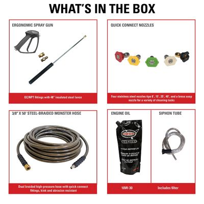 Image showing  4,400 PSI 4 GPM Gas Cold Water Blaster CRX420 Pressure Washer with Triplex Plunger Pump, 50 ft. Hose