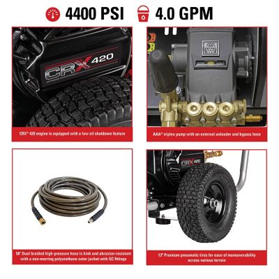 Image showing  4,400 PSI 4 GPM Gas Cold Water Blaster CRX420 Pressure Washer with Triplex Plunger Pump, 50 ft. Hose