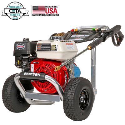 SIMPSON 3,400 PSI 2.5 GPM Gas Cold Water Aluminum Professional Pressure Washer, Honda GX200 Engine and CAT Triplex Plunger Pump Power washer