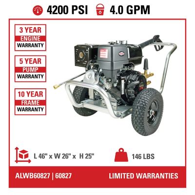 Image showing  4,200 PSI 4 GPM Gas Cold Water Aluminum Water Blaster Professional Pressure Washer, Honda GX390 Engine, 49-State