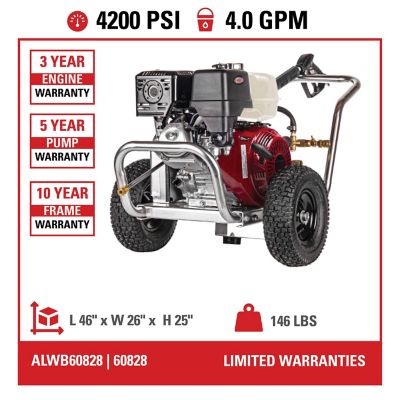 Image showing  4,200 PSI 4 GPM Gas Cold Water Aluminum Blaster Pressure Washer, CAT Triplex Plunger Pump, Honda GX390 Engine, 49-State