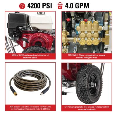 Image showing  4,200 PSI 4 GPM Gas Cold Water Aluminum Blaster Pressure Washer, CAT Triplex Plunger Pump, Honda GX390 Engine, 49-State