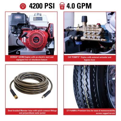 Image showing  4,200 PSI 4 GPM Gas Cold Water Pressure Washer with CAT Triplex Plunger Pump, Honda GX390 Engine, 49-State, 95003