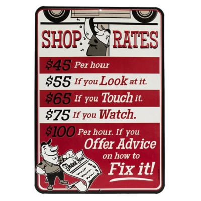 Open Road Brands Shop Rates Red Embossed Tin Sign, 90153843-S