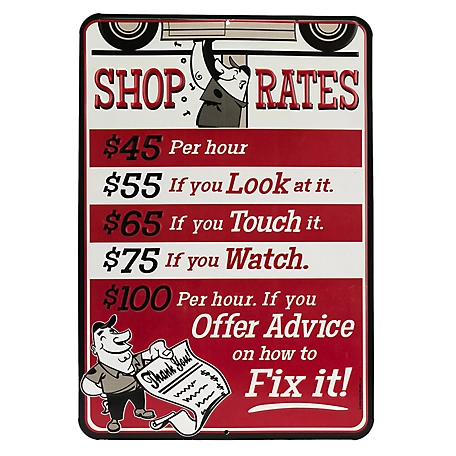 Open Road Brands Shop Rates Red Embossed Tin Sign, 90153843-S