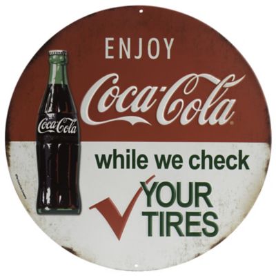 Open Road Brands Die-Cut Embossed Coca-Cola Tire Check Tin Sign, 90153855-S